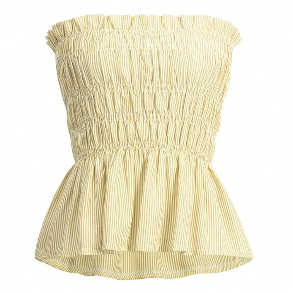 Yellow Boho Womens Striped tube Top And Shorts Set - Picture 8 of 11